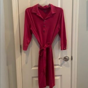 LLBean Belted Tencel Shirt Dress 3/4 sleeve